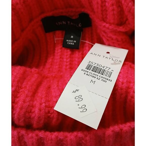 Ann Taylor women medium red pink soft ribbed knit mock neck sweater color block - Picture 2 of 6